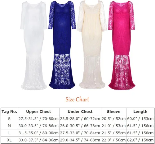 Miniatura 6 de Vestido de maternidad de encaje de manga larga con cuello en V y hombros descubiertos para mujer, vestido de fotografía para baby shower, sesión