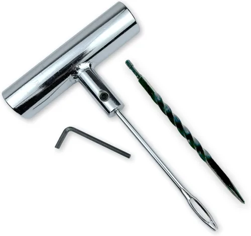 TYK Industries Herramienta de Reparación de Tapones para Neumáticos con Aguja de Ojo Dividido y Mango en T de Metal con Escariador Espiral de Acero