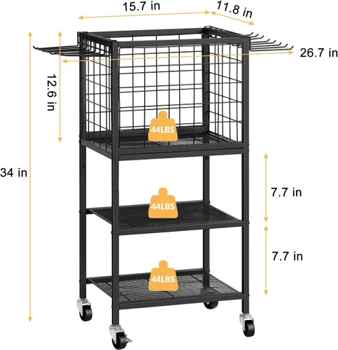 Miniatura 2 de ETELI Estante de almacenamiento para esterilla de yoga, gimnasio en casa, equipo de entrenamiento, carrito de almacenamiento con ruedas de ganchos
