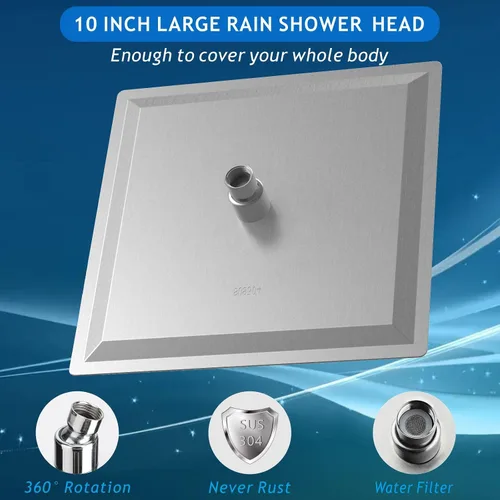 Miniatura 2 de Voolan Cabezal de ducha totalmente de metal con brazo de extensión, cabezales de ducha de lluvia tipo cascada de acero inoxidable, cabezal de ducha