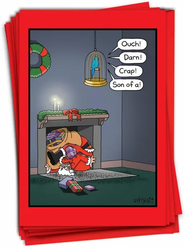 Miniatura 9 de NobleWorks - 12 divertidas tarjetas de dibujos animados para Navidad - Humor navideño, juego de tarjetas de papelería en caja