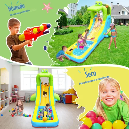 NBSPORT - Tobogán de agua inflable con tema de cocodrilo, casa de rebote acuática con ventilador, pared de escalada, piscina para chapotear, cañón