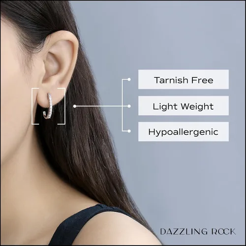 Miniatura 2 de Dazzlingrock Collection Aretes de aro clásicos en forma de J de diamante redondo de 0.15 quilates (ctw) para ella en plata de ley 925