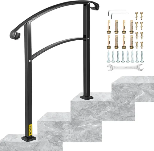Miniatura 12 de VEVOR Pasamanos de escalera de metal ajustable para escalones al aire libre, 2-3 escalones, arco negro #1, barandillas gruesas para escaleras