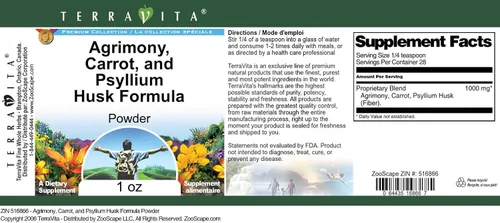 Miniatura 3 de Terravita Fórmula en polvo de cáscara de Agrimony, zanahoria y psyllium (1 oz, ZIN: 516866)