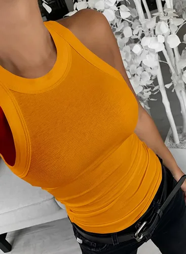 Miniatura 3 de Samefar Camiseta sin mangas de punto delgado para mujer, con espalda cruzada, casual, básica, acanalada