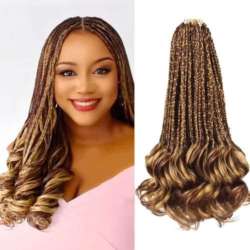 Miniatura 5 de Trenzas de ganchillo rizado francés T33, cabello pre-anillado 10 pulgadas, trenzas cortas rizadas francesas con extremos rizados, trenzas box