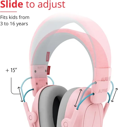 Miniatura 3 de Alpine Muffy Kids - Protección auditiva - Certificado CE y ANSI - Ajustable para edades de 3 a 16 años - Auriculares con cancelación de ruido - Rosa
