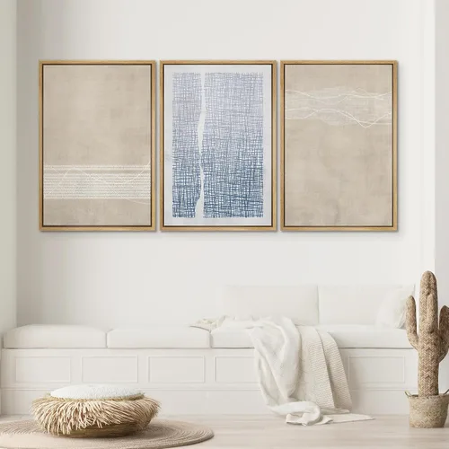 Miniatura 259 de SIGNWIN Lienzo enmarcado para pared, arte con pinceladas de flujo neutro en tonos beige abstractos, ilustraciones, arte moderno, decorativo