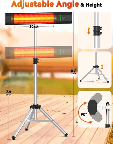 Miniatura 8 de calentadores de 1500 W para exteriores de patio con 9 niveles de calefacción, impermeable IP65, temporizador de 9H, calentadores de patio eléctricos