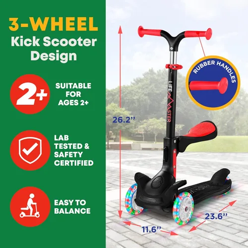 Miniatura 5 de Scooter de 3 ruedas para niños con asiento plegable, altura ajustable del manubrio, juguete de paseo inclinado para conducir para niños a partir