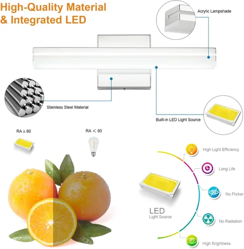 Miniatura 2 de SineRise Barra de Luz LED Moderna para Tocador de Baño de 16 Pulgadas, Accesorios de Iluminación de Pared de Baño Modernos de Acrílico Cromado Sobre