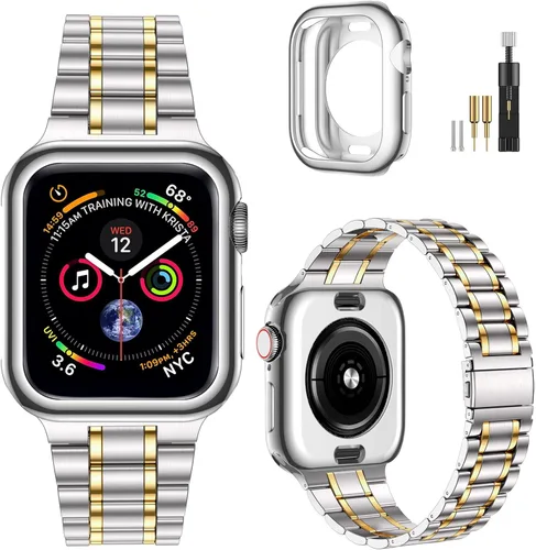 Miniatura 13 de MioHHR - Correa de acero inoxidable sólida compatible con Apple Watch de 1.5 pulgadas (Series 3/2/1) 1.6 pulgadas (Series SE/6/5/4) 1.61 pulgadas