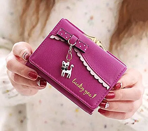 Miniatura 2 de UTO - Billetera para niñas de cuero vegano, lindo gato colgante, organizador de tarjetas, monedero para mujeres, Zoe Rose Red, S