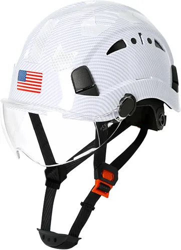 Miniatura 14 de Aolamegs Carbon Fiber Pattern Hard Hat with Visor, ANSI Z89.1 Vented Safety Helmet, OSHA Approved Construction Hardhat for Men, 6-Point Suspension