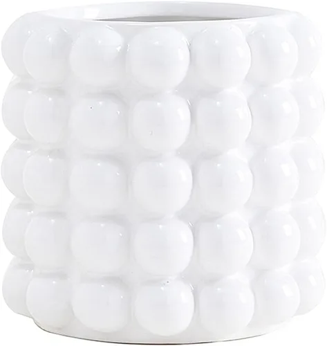 Anding Florero blanco. Flores. Cerámica para decoración del hogar. Florero bohemio de hierba de las pampas. Moderno. Decorativo para decoración del