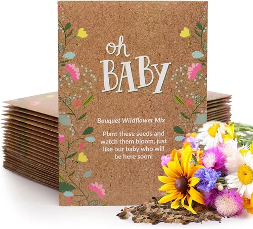 BENTLEY SEED CO. Paquetes de semillas de flores Oh Baby - Recuerdos para baby shower de niña/niño - 25 paquetes de semillas de flores silvestres