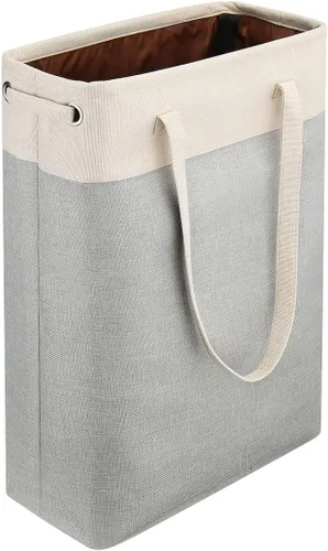 Miniatura 9 de Cesta de ropa sucia con asas beige y marrón, cesta de lavandería delgada plegable, cesta de ropa sucia estrecha, bolsa de lavandería plegable, cesto