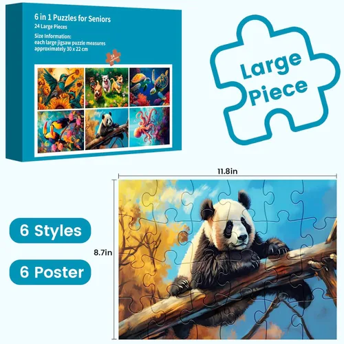 Miniatura 2 de Paquete de 6 rompecabezas de 24 piezas grandes para personas mayores, rompecabezas de papel para demencia para adultos mayores, rompecabezas fácil