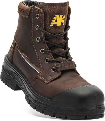 Miniatura 9 de Botas de trabajo con punta de acero para hombre, 6 pulgadas, cuero de grano completo, aislamiento eléctrico, antideslizantes, resistentes a