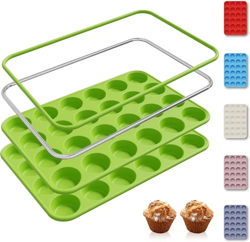 Miniatura 20 de 2 Pack 6 Tazas Molde de Silicona Mini para Magdalenas con Marco Reforzado de Metal Moldes de Silicona para Cupcakes y Pasteles Bandejas para Hornear