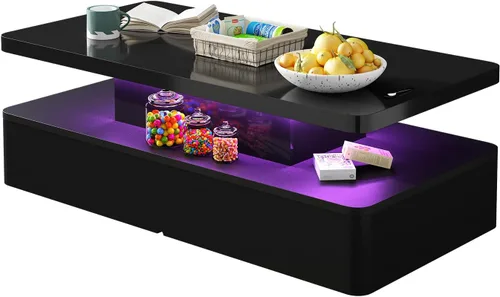 Miniatura 7 de MXV Mesa de Centro Moderna, Mesas de Centro de 47 Pulgadas con Luces LED de 16 Colores, Mesa Central Rectangular de 2 Niveles, Gran Espacio de 47