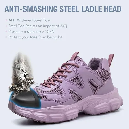 Miniatura 2 de MENGYUXIN Zapatos de seguridad para mujer, botas de seguridad de trabajo con punta de acero, zapatillas de trabajo transpirables, zapatos de trabajo