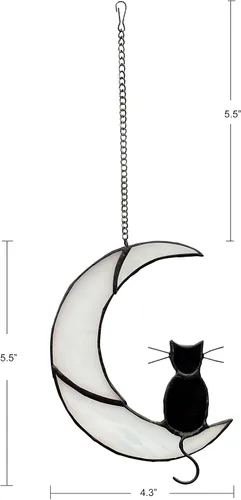 Miniatura 4 de Decoración de gato negro en luna blanca con vitrales colgantes para ventanas, paneles de ventanas, atrapasoles, adorno de Halloween, regalo