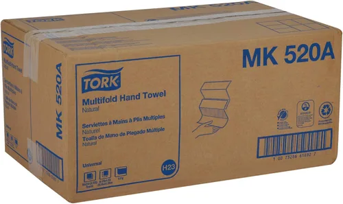 Miniatura 9 de Tork Toalla de mano multipliegue, natural, 100% reciclada, certificado FSC, compatible con dispensadores H2, 16 paquetes x 250 hojas (MK520A)