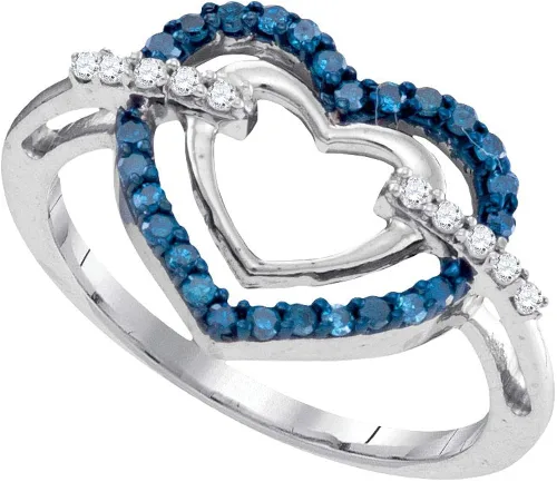 Dazzlingrock Collection - Anillo de oro blanco de 10 quilates para mujer, color azul redondo, diamante de doble marco con forma de corazón, 14 ctw