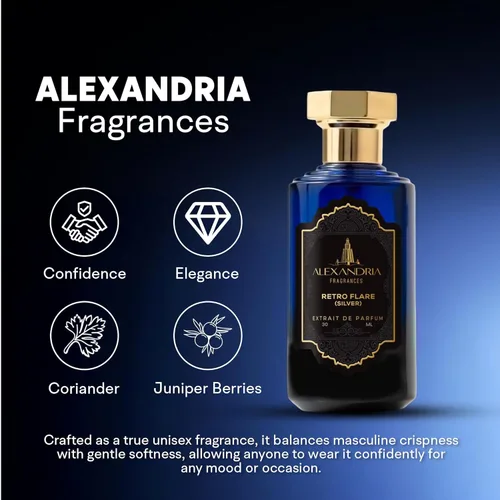 Miniatura 3 de Alexandria Fragrances Perfume Retro Flare (plata) - Eau de Parfum Premium con notas de cilantro y almizcle - Fragancia de lujo con bayas de enebro
