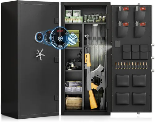 Miniatura 10 de Caja fuerte grande para armas de 15-18, caja fuerte biométrica de 54 pulgadas para rifles y pistolas con gabinete interior y estante extraíble