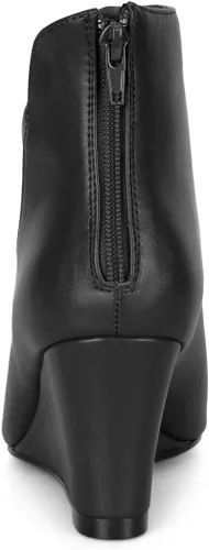 Miniatura 4 de Allegra K Botines de tacón de cuña con cremallera y punta puntiaguda para mujer
