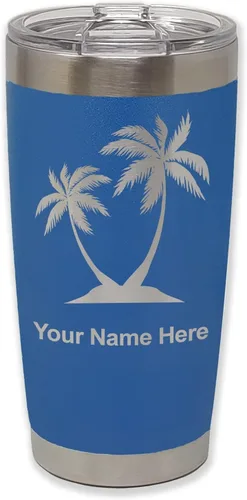 Miniatura 28 de LaserGram Vaso aislado al vacío de 20 onzas, palmeras, grabado personalizado incluido (negro)