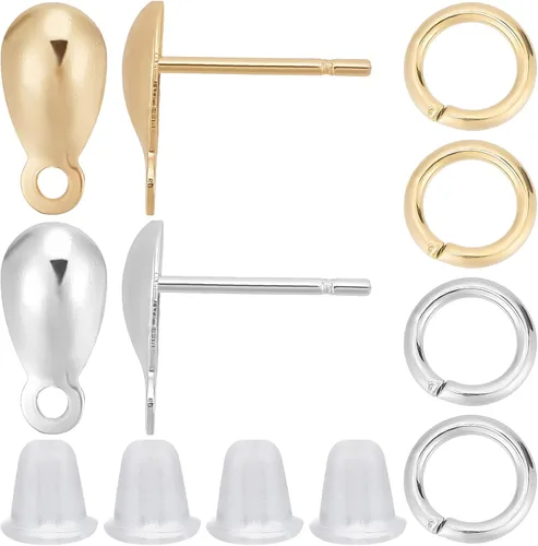Miniatura 10 de CREATCABIN 1 caja 12 aretes de latón chapado en oro de 18 quilates de 2 tamaños, aretes tipo dormilona con circonitas cúbicas con anillos de salto