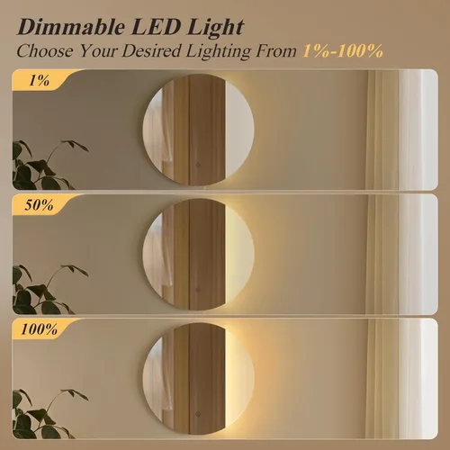 Miniatura 4 de ONEWISH Aplique de pared LED, lámpara de pared con espejo regulable, luces de pared redondas de 16.93 pulgadas para dormitorio con función