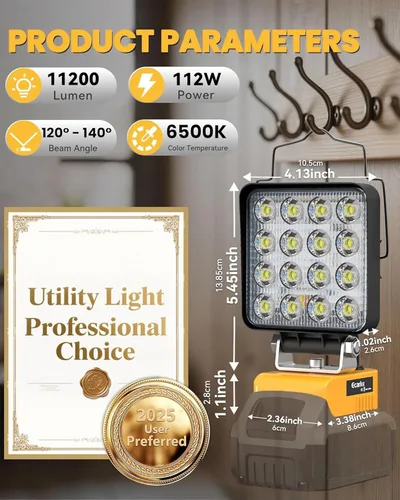 Miniatura 2 de Ecarke 2 PCS Luz de Trabajo LED Inalámbrica Compatible con DeWALT 20V: 70W 7000LM Linterna con USB y Puerto de Salida de Carga Tipo-C, Luz
