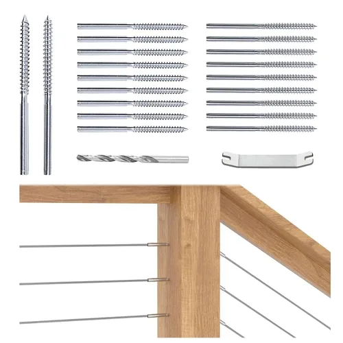 Muzata Paquete de 20 tornillos para barandillas de cable de 1/8 pulgadas, rosca para zurdos y diestros para poste de madera, sistema de barandilla