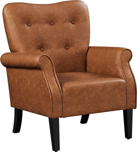 Miniatura 16 de Yaheetech Sillón moderno, silla decorativa de mediados de siglo con patas de madera resistentes y respaldo alto para espacios pequeños, sofá Azul