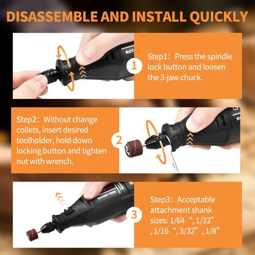 Miniatura 5 de GOXAWEE Kit de herramientas rotativas con portabrocas sin llave MultiPro y eje flexible, 140 piezas, accesorios de velocidad variable, juego de Negro