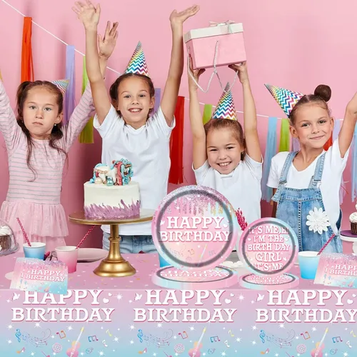 Miniatura 6 de Juego de vajilla para fiesta de cumpleaños para niñas, platos de papel y servilletas de cumpleaños, suministros de fiesta, decoración de fiesta