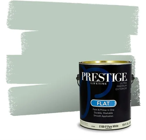 Miniatura 127 de Prestige Paints - Pintura exterior e imprimación en uno, 1 galón, plano, compatibilidad comparable con el color menta «Whipped Mint» de Behr