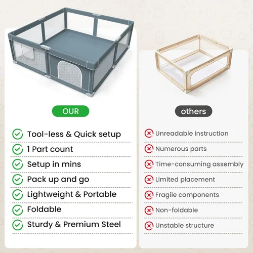 Miniatura 8 de Corralito plegable para bebés, corralito plegable de 50 x 50 pulgadas para bebés y niños pequeños, corralito de juegos para interiores y exteriores