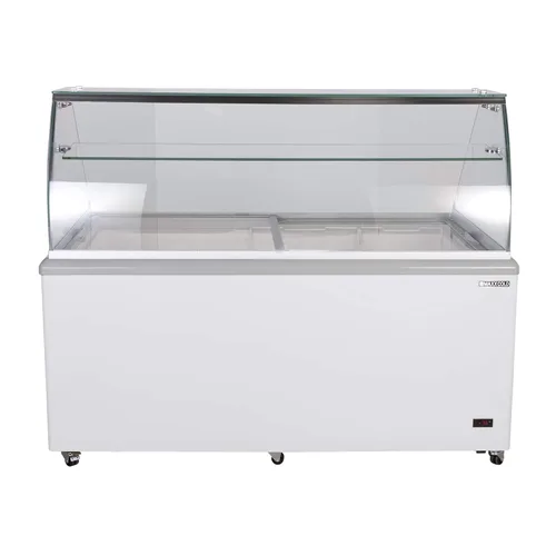 Maxx Cold MXDC-12 - Congelador comercial de helados con vidrio curvo, capacidad para hasta veintidós (22) tinas de sabor, 70 pulgadas, color blanco