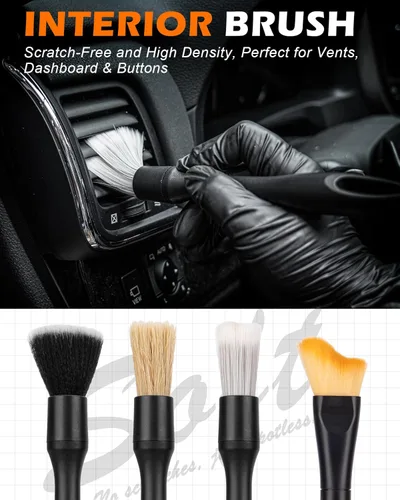 Miniatura 2 de Juego de 8 cepillos para detalles de automóvil, kit de limpieza interior del automóvil con plumero de salpicadero, 4 cepillos de detalles