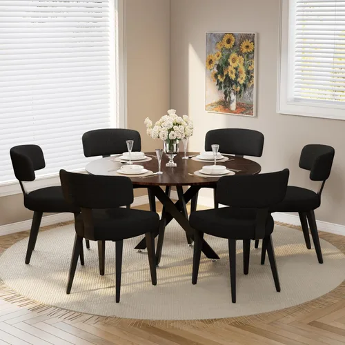 Miniatura 13 de Juego de mesa de comedor de madera para 2, mesa de cocina redonda de 36 pulgadas con 2 sillas de comedor Boucle, mesa de MDF con patas de metal