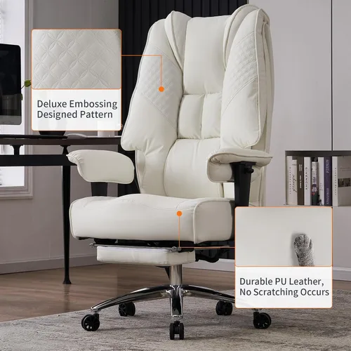 Miniatura 6 de EXCEBET Silla de oficina grande y alta de 400 libras de ancho, sillas de oficina ejecutivas de cuero con respaldo alto con reposapiés, soporte