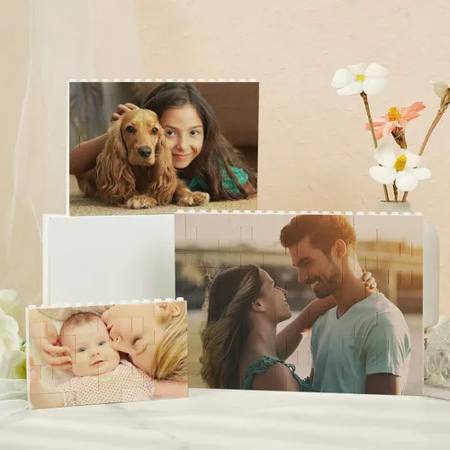 Miniatura 6 de Ladrillo de construcción personalizado Puzzle de bloques de fotos personalizados en forma horizontal Regalos personalizados para parejas
