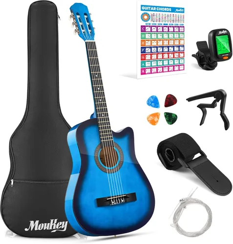 Miniatura 12 de Moukey Guitarra acústica de 30 pulgadas para principiantes, niños y jóvenes, 1/4 tamaño Dreadnought Guitarra Acustica Kit con póster de acordes