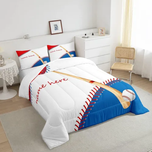 Miniatura 4 de Regalos personalizados, juego de ropa de cama de bate de béisbol, edredón deportivo de plumón, juego de edredón completo de softbol, regalos Multi 08